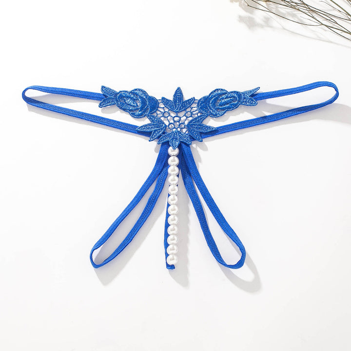 Floral Lace Pearl Open Crotch G-String