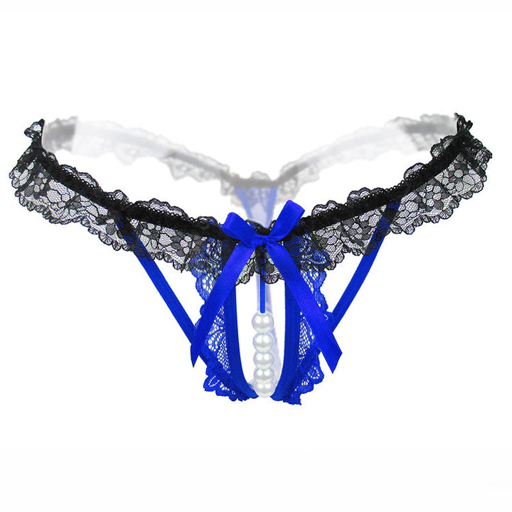 Pearl Beaded Lace Open Crotch Thong