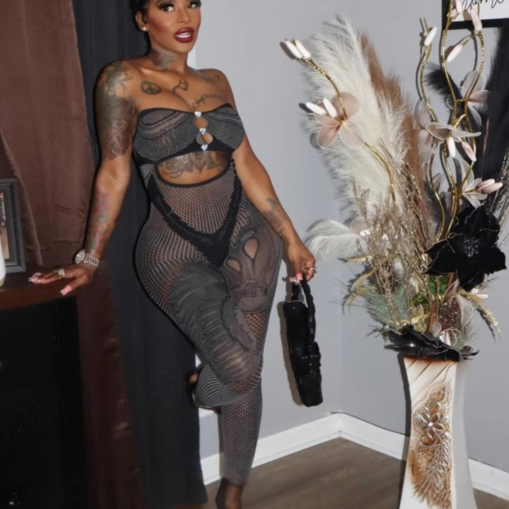 Sculpted Cut-Out Mesh Fashion Pants