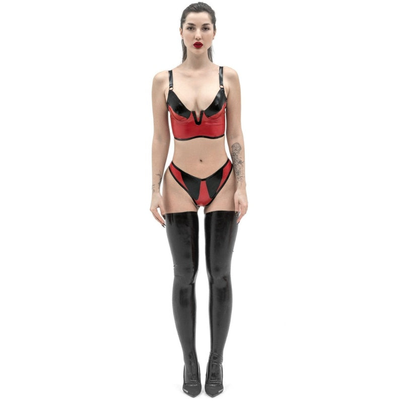 Red & Black Leahter Lingerie Set