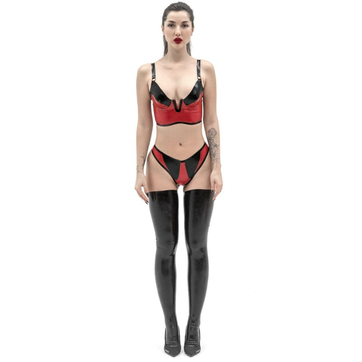 Red & Black Leahter Lingerie Set