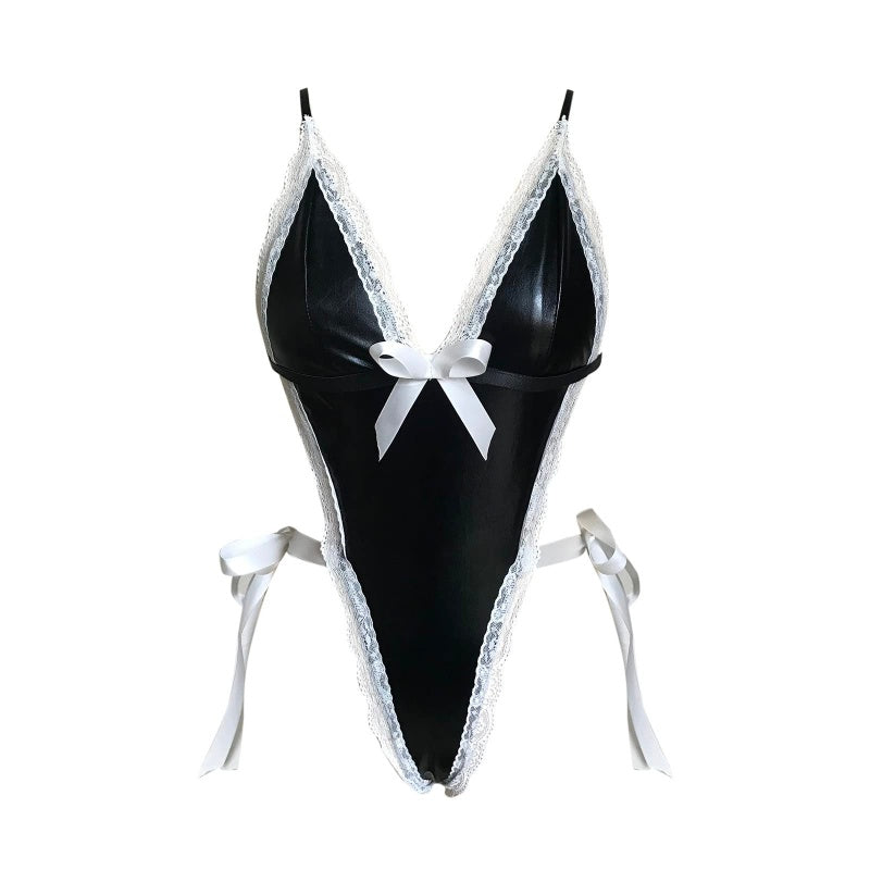 Lace-Trimmed Leather Maid Suit