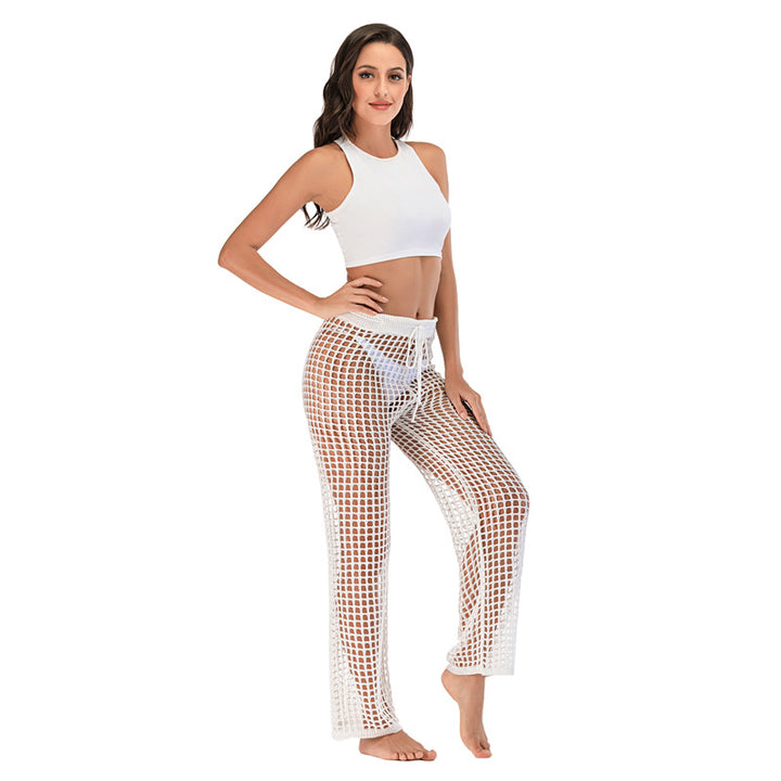 Fishnet Crochet Drawstring Flare Cover Up Pants