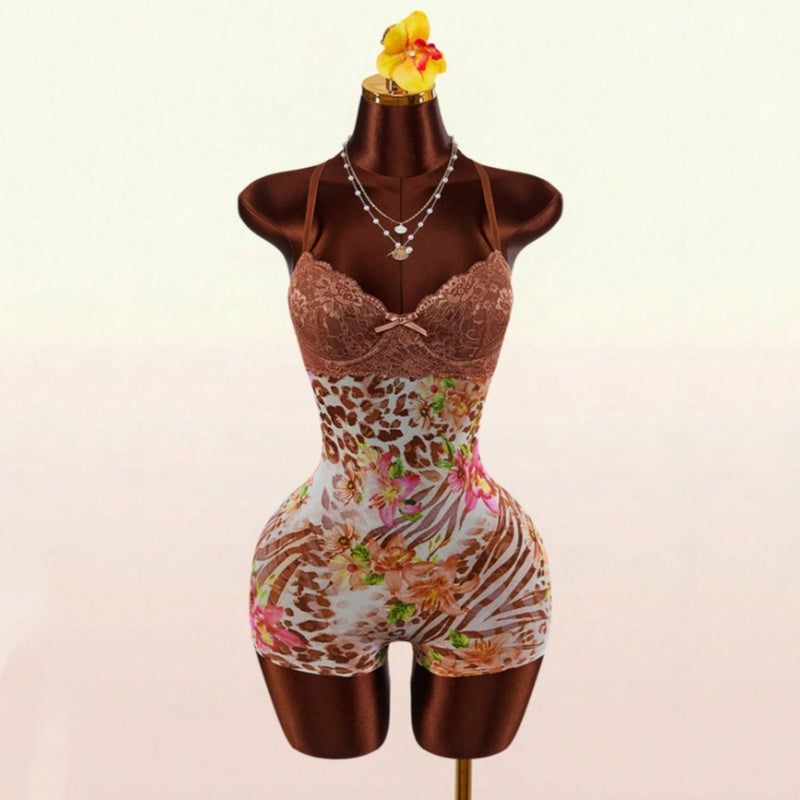 Floral Lace Trim Bodycon Mini Slip Dress