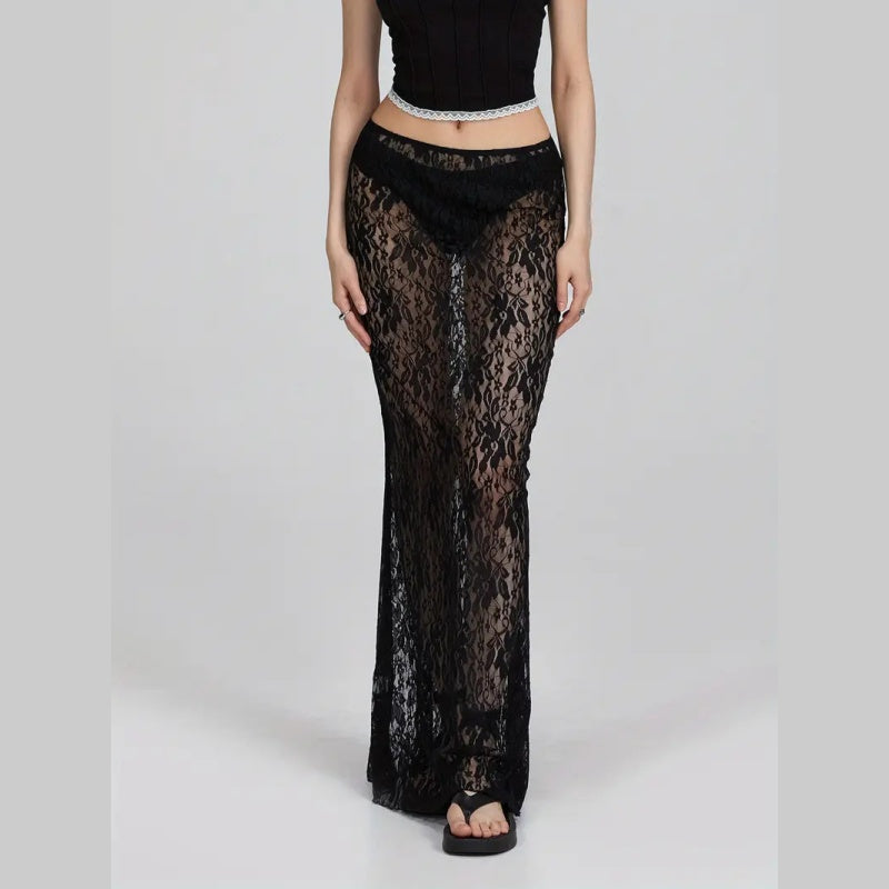 Sheer Floral Lace Mermaid Skirt