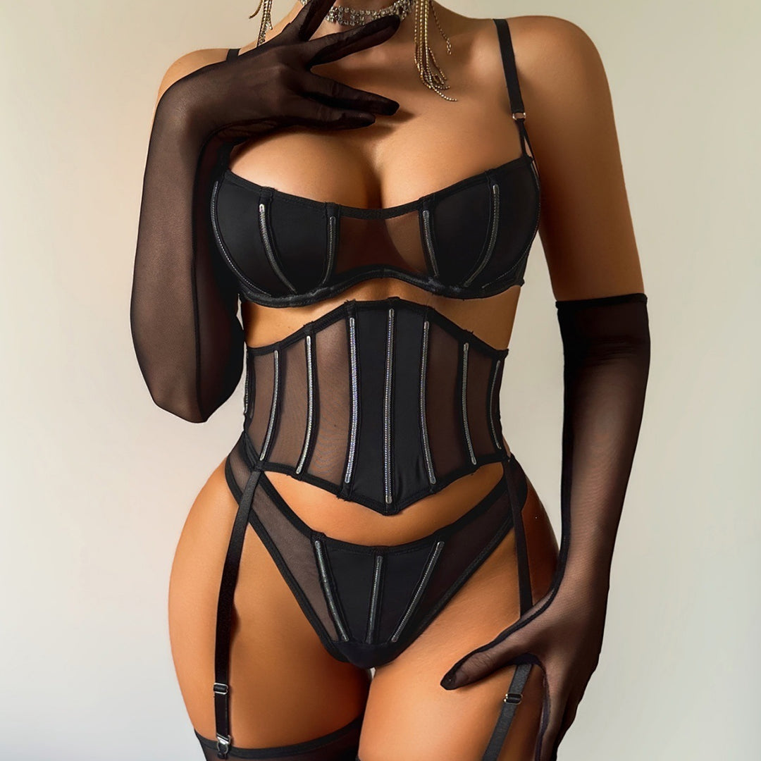 French Design Black Ultra-Thin Sheer Set