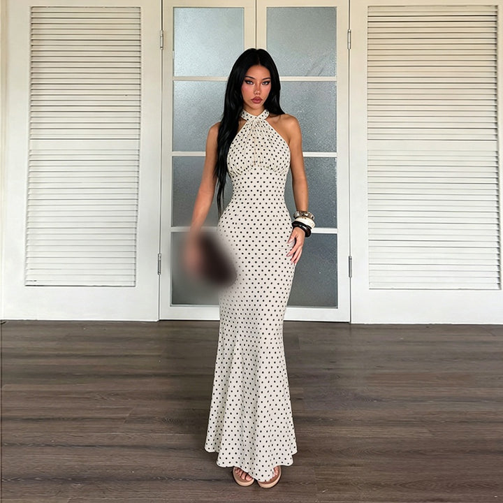 Halter Polka Dot Mermaid Maxi Dress