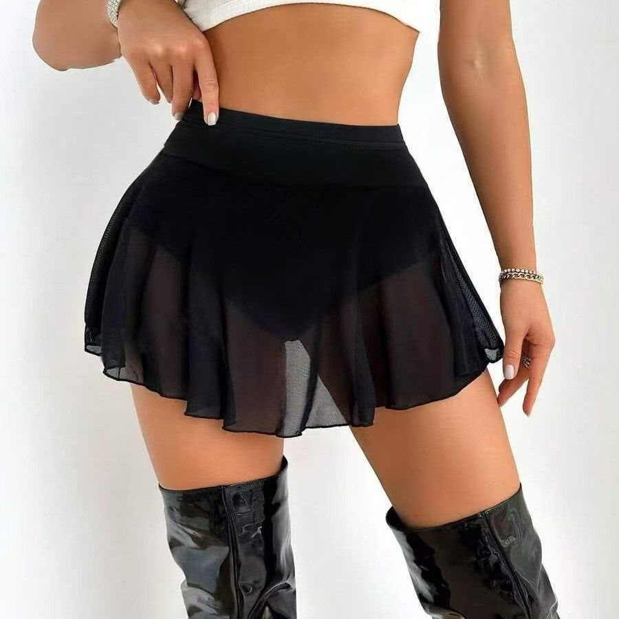 Sheer Mesh Flared Mini Skirt