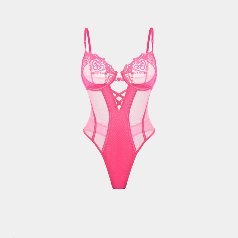 Pink Sheer Mesh Bodysuit