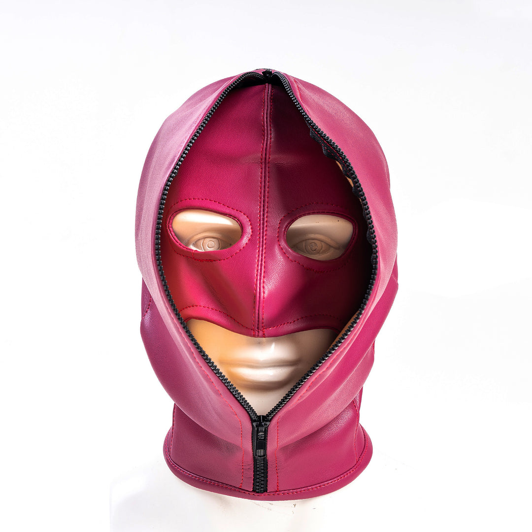 Lace-Up Zippered Leather Hood Mask