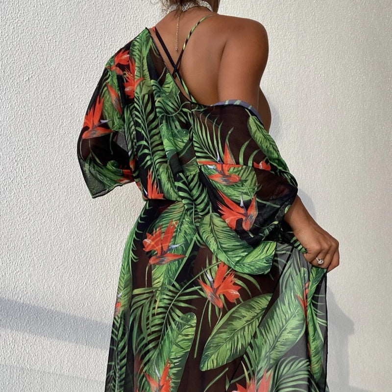 Tropical Seduction Robe Plunge Swimsuit Set