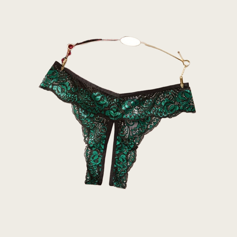 Floral Lace Seduction Open-Crotch Thong