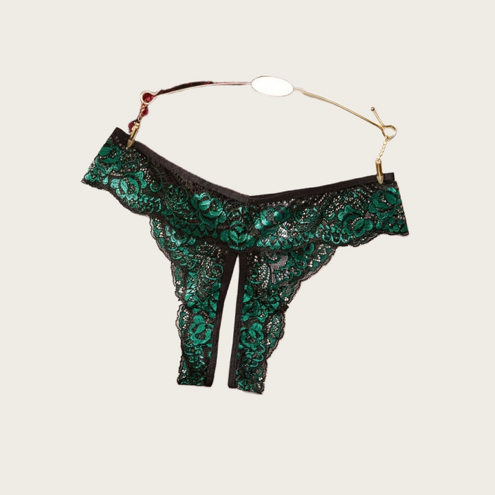 Floral Lace Seduction Open-Crotch Thong