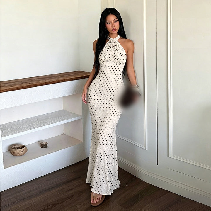 Halter Polka Dot Mermaid Maxi Dress