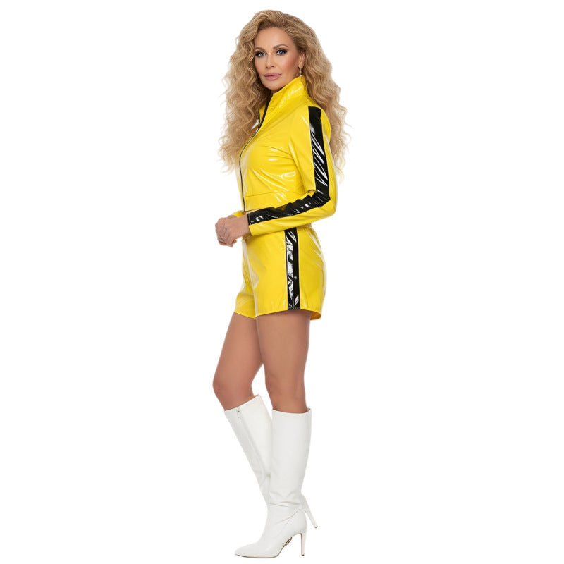 Ladies Glossy Latex Look Tracksuit