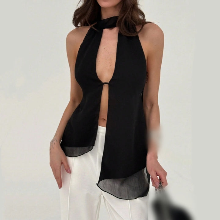 Backless Halter Keyhole Split Top