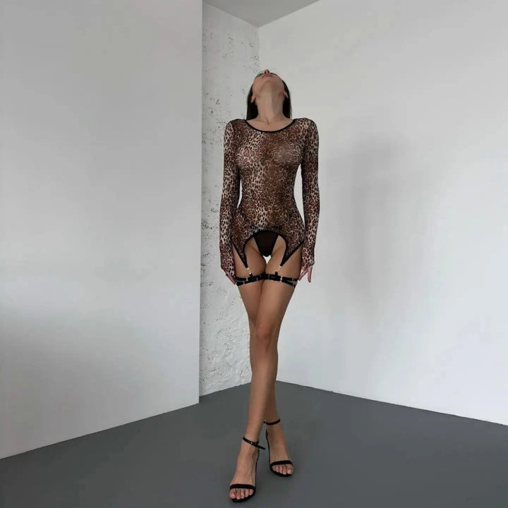 Wild Instinct Leopard Sheer Bodysuit Set