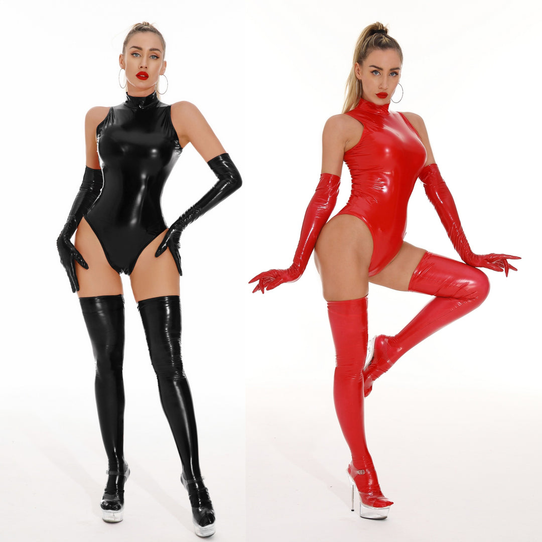 Glossy Patent Sleeveless High Neck Bodysuit