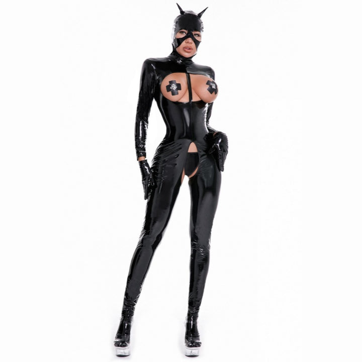 Shiny Catwoman Glossy Patent Leather Bodysuit