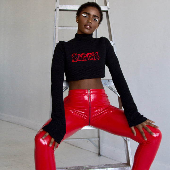 Shiny Leather High Waist Zip Up Leggings