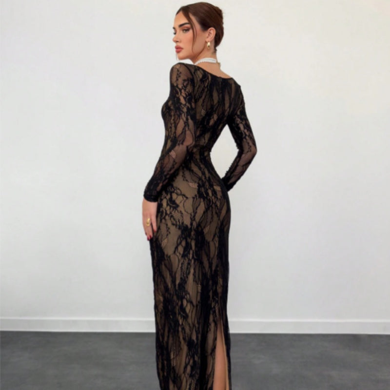 Square Neck Long Sleeve Floral Maxi Dress