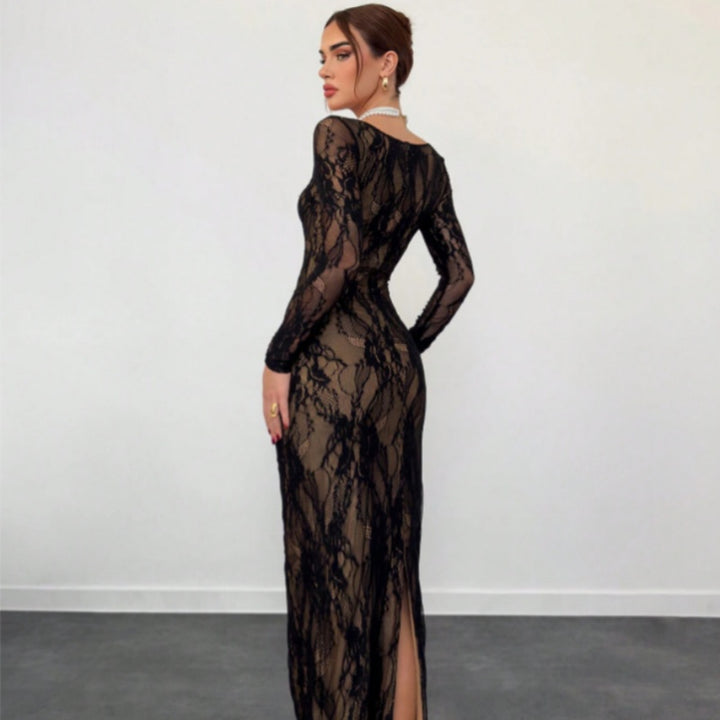 Square Neck Long Sleeve Floral Maxi Dress