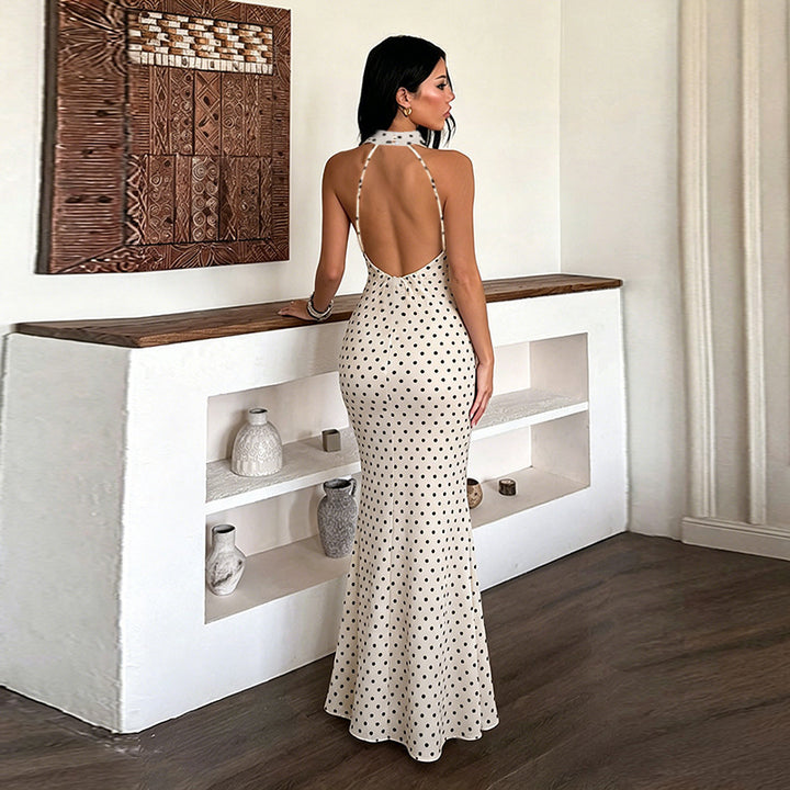 Halter Polka Dot Mermaid Maxi Dress