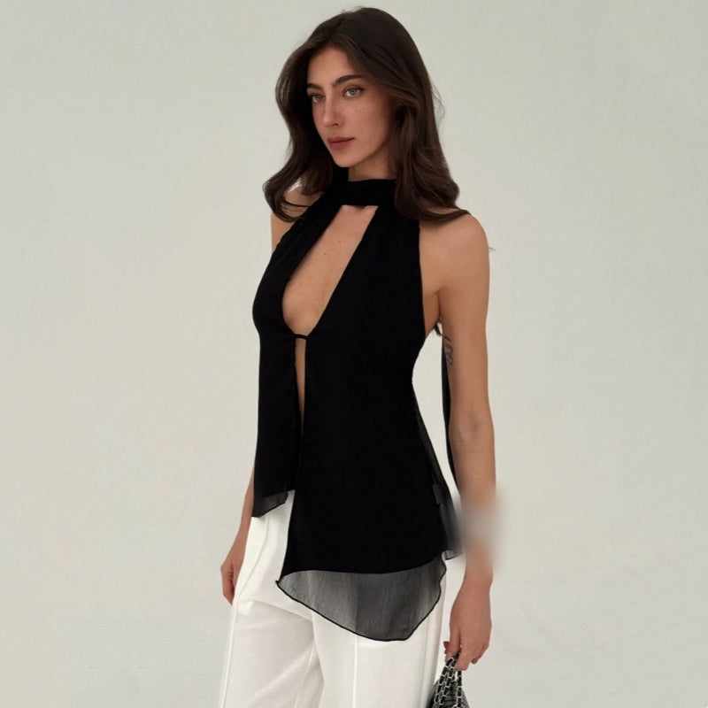 Backless Halter Keyhole Split Top
