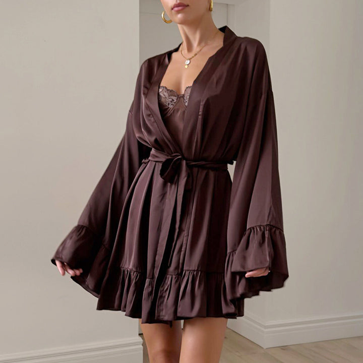 Ruffle Flare Sleeve Satin Cami Slip Lingerie