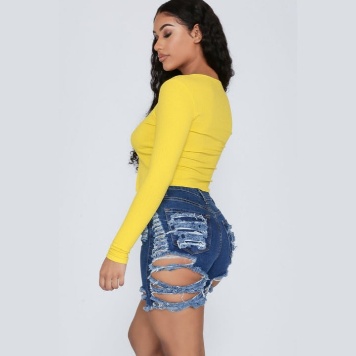 Multi Ripped Frayed Denim Shorts