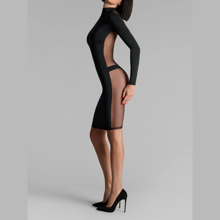 Backless Veil Sheer Mesh Panel Bodycon Dress
