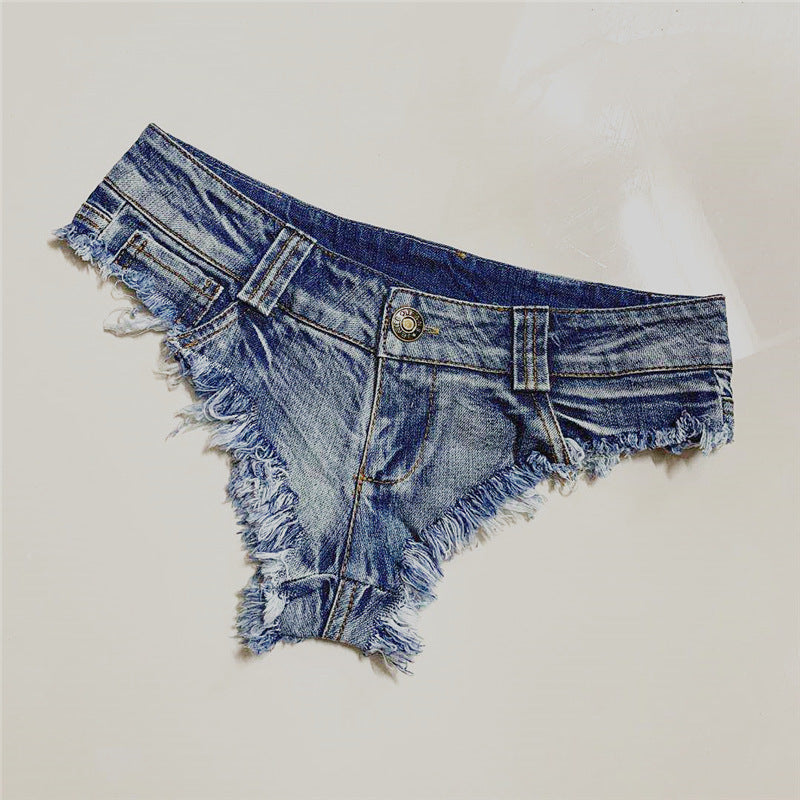 Frayed Edge Mini Denim Thong Shorts
