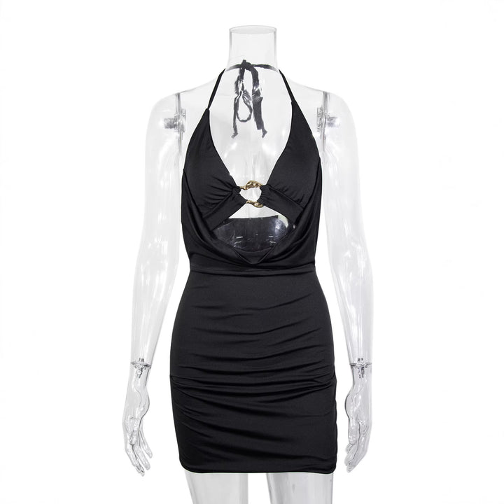 Halter Cutout Chain Accent Dress