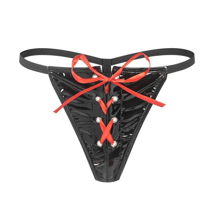 Glossy Patent Lace‑Up G‑String