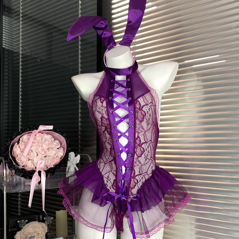 Sexy Bunny Girl Lace Bodysuit Set