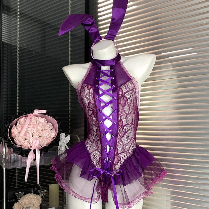 Sexy Bunny Girl Lace Bodysuit Set
