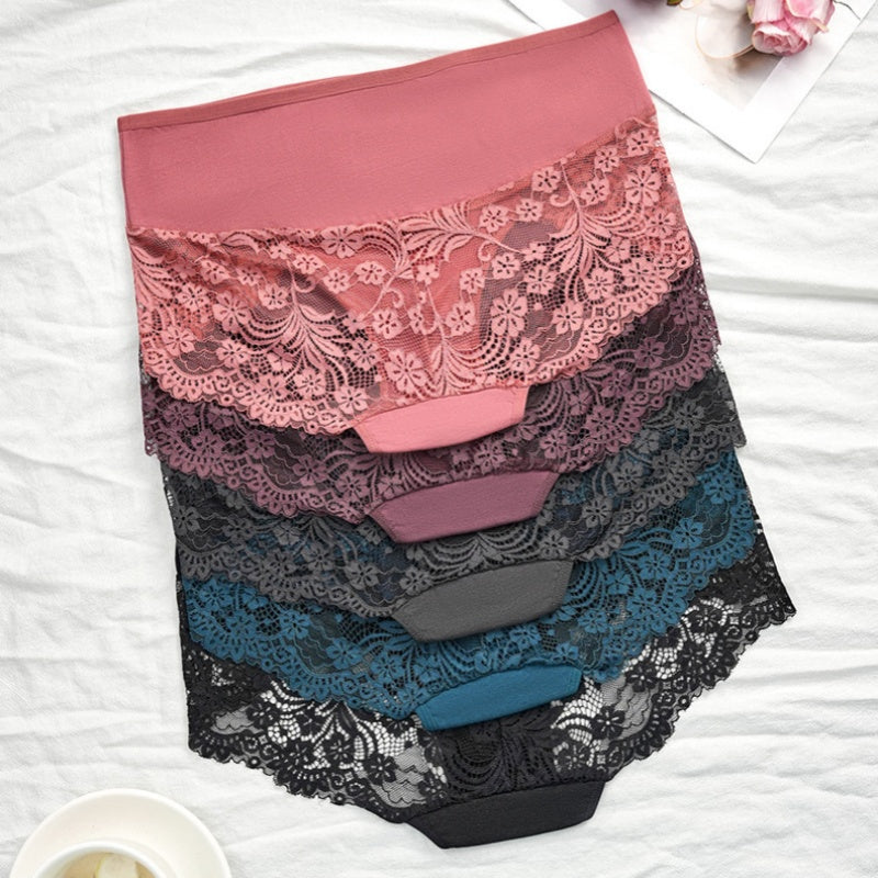 Spliced Floral Lace Mid Rise Underwear