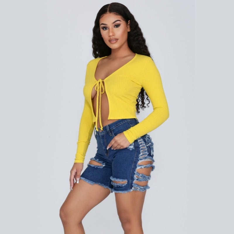 Multi Ripped Frayed Denim Shorts