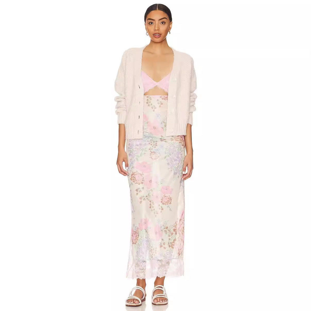 Vintage Floral Lace Cut‑Out Side‑Slit Dress