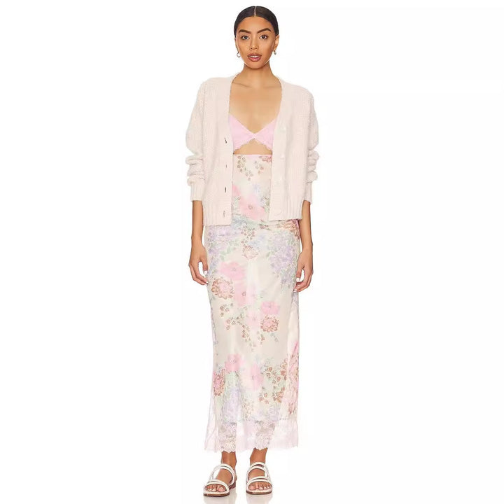 Vintage Floral Lace Cut‑Out Side‑Slit Dress