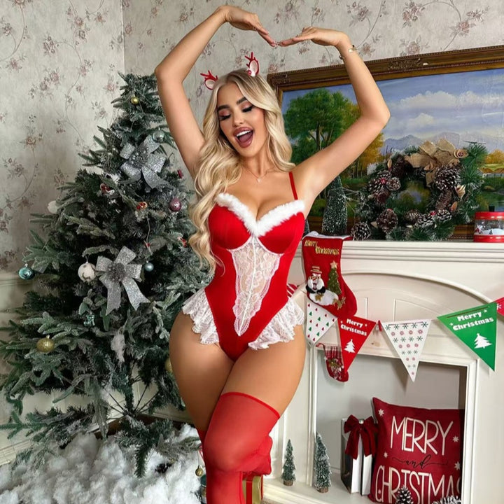 Innocent Temptation White Lace Roleplay Bodysuit Set