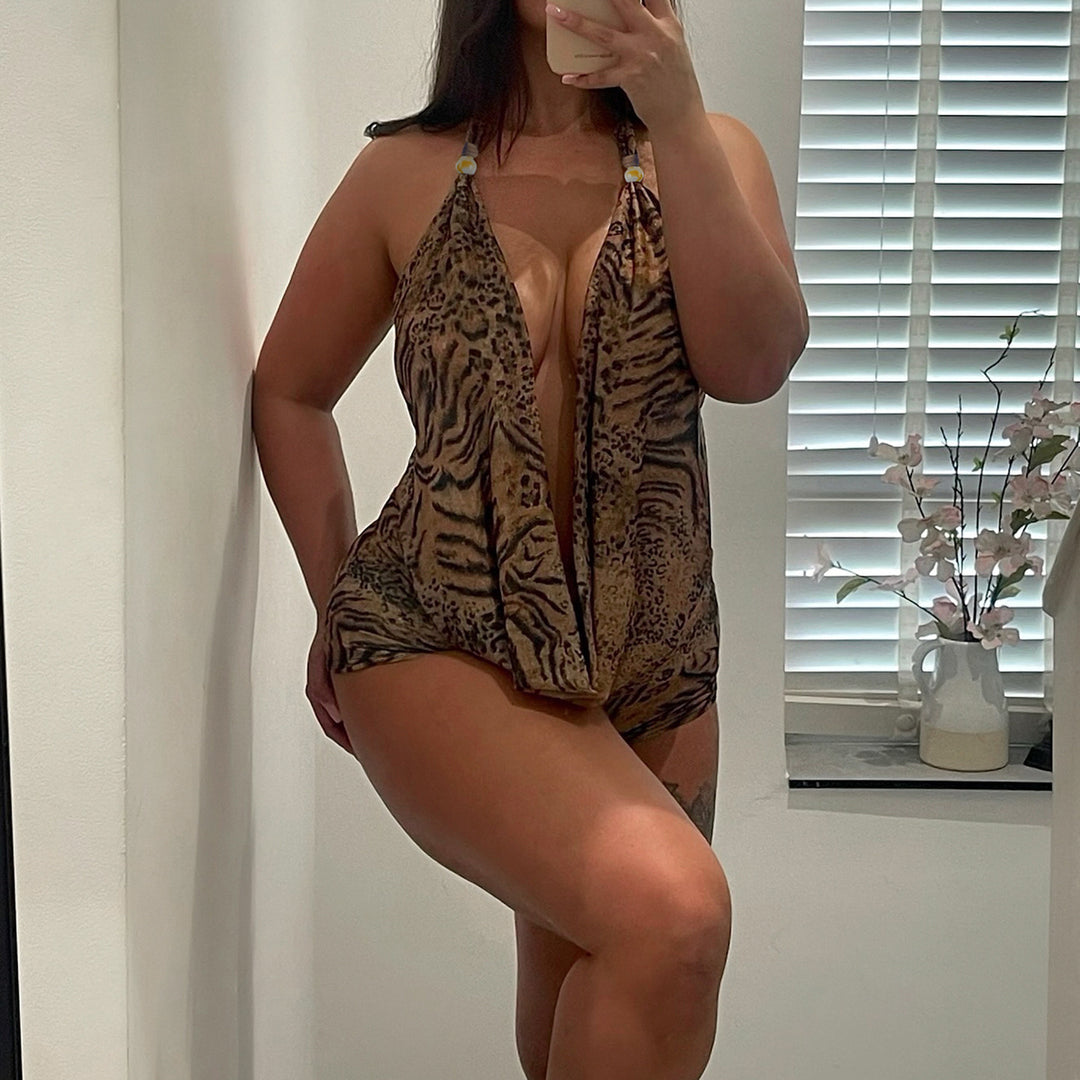 Leopard Print Halter Cover Up Romper