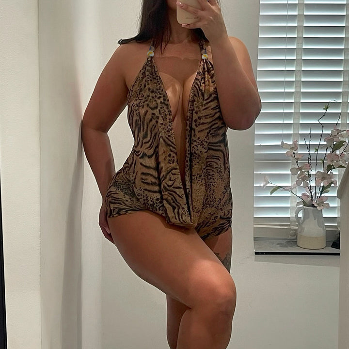 Leopard Print Halter Cover Up Romper