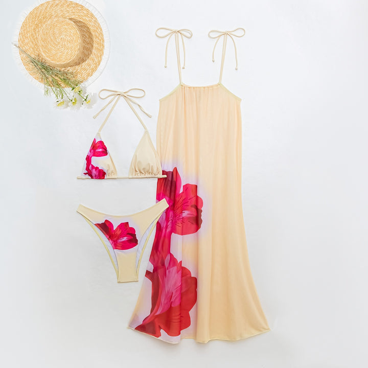 Halter Bikini & Sheer Mesh Maxi Skirt Co‑ord