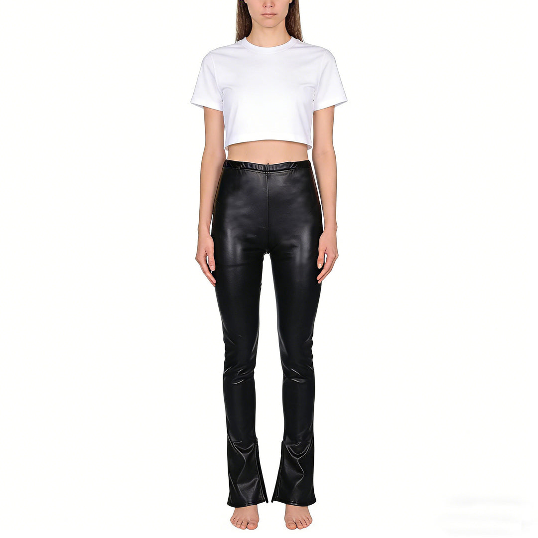 Leather Cutout Flare Pants