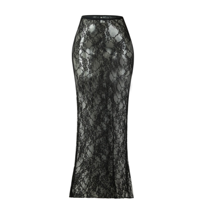 Sheer Floral Lace Mermaid Skirt