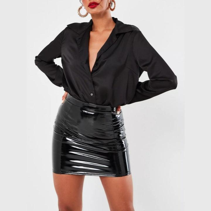 Glossy Patent Leather High Waist Mini Skirt