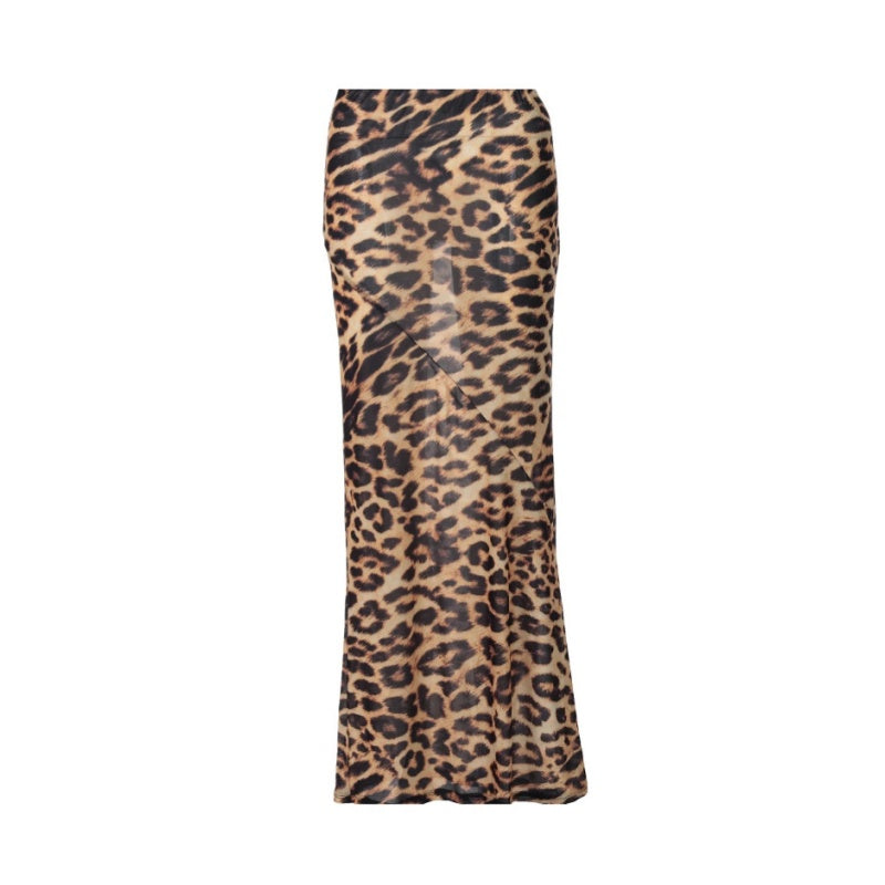 Leopard Print Mesh Mermaid Maxi Skirt