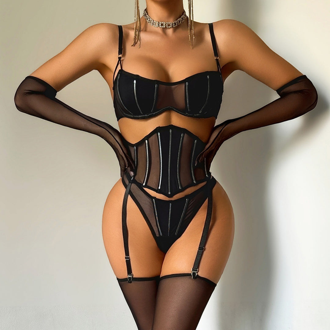French Design Black Ultra-Thin Sheer Set