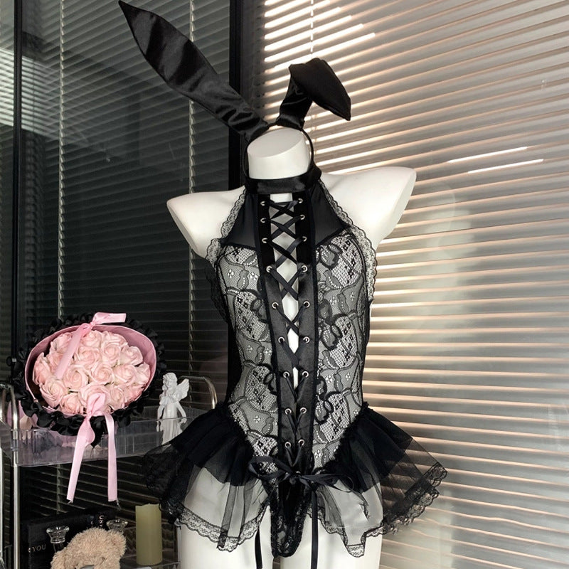 Sexy Bunny Girl Lace Bodysuit Set